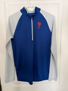 Philadelphia Phillies Half-Zip Pullover - Blue with Light Gray Sleeves